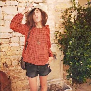 Emile et Ida Orange Checkered Blouse